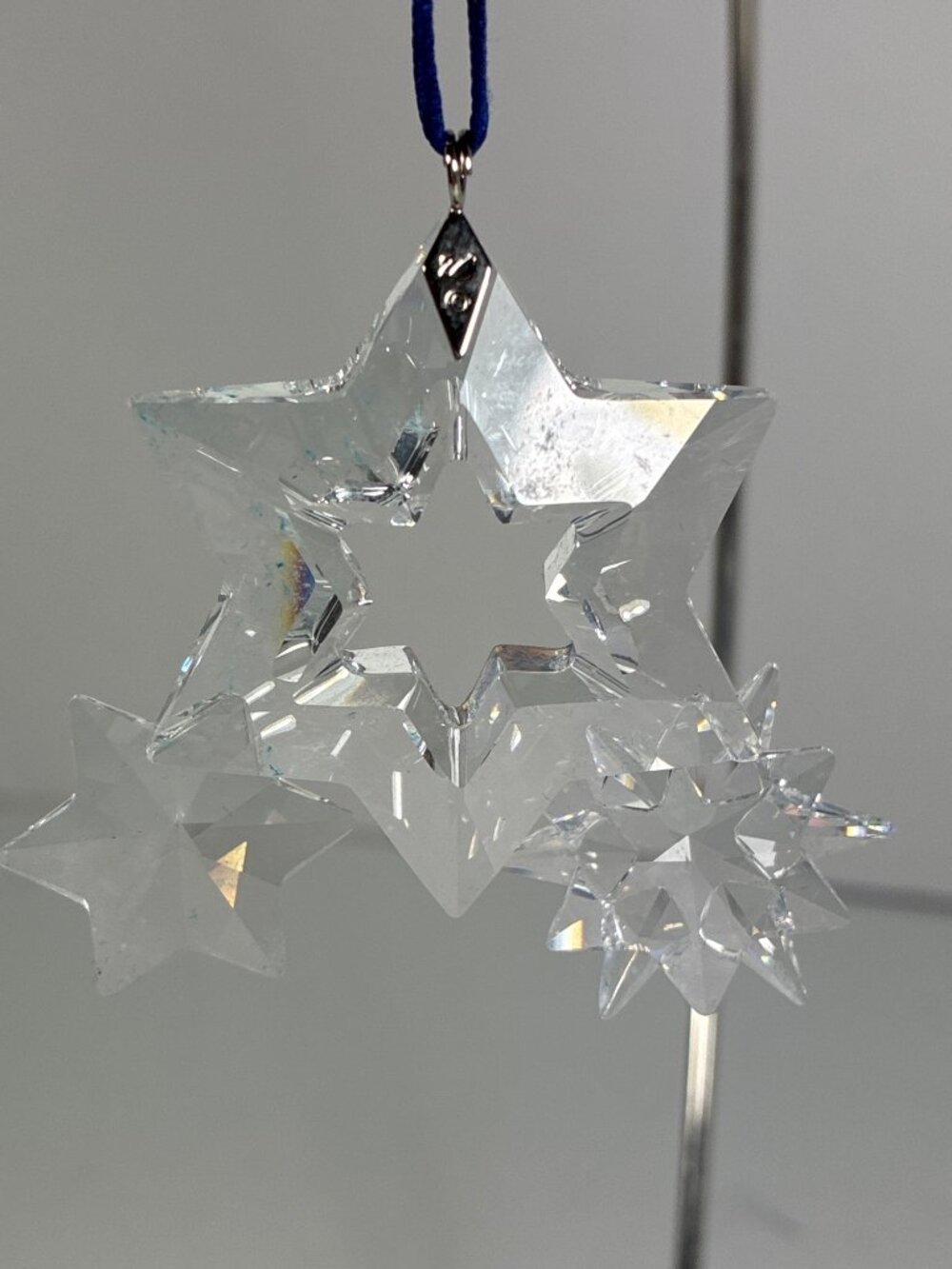 Retired Swarovski Crystal Star Christmas Ornament Blue Ribbon with Original Box - Picture 7 of 11